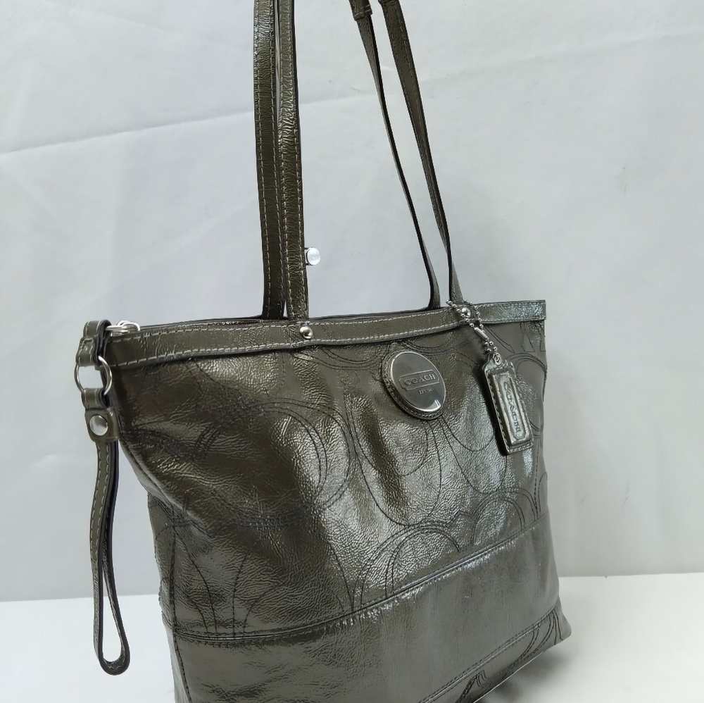 Coach Silver Tote Bag with Metallic Sheen